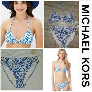 Michael Kors Women's Triangle Top Ring Trim & high waist bottom set sz L…
